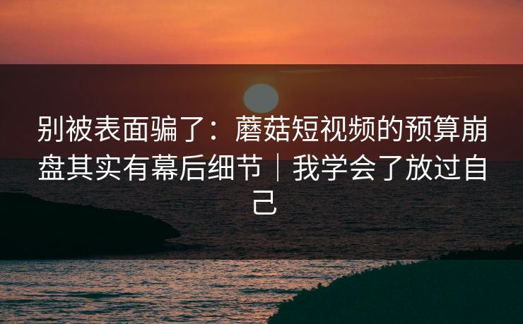 别被表面骗了：蘑菇短视频的预算崩盘其实有幕后细节｜我学会了放过自己
