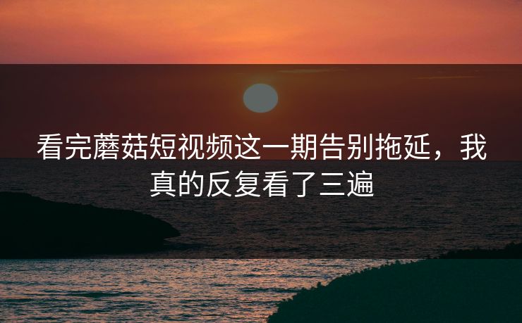看完蘑菇短视频这一期告别拖延，我真的反复看了三遍