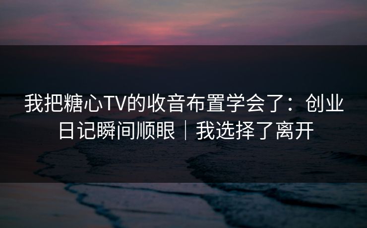 我把糖心TV的收音布置学会了：创业日记瞬间顺眼｜我选择了离开