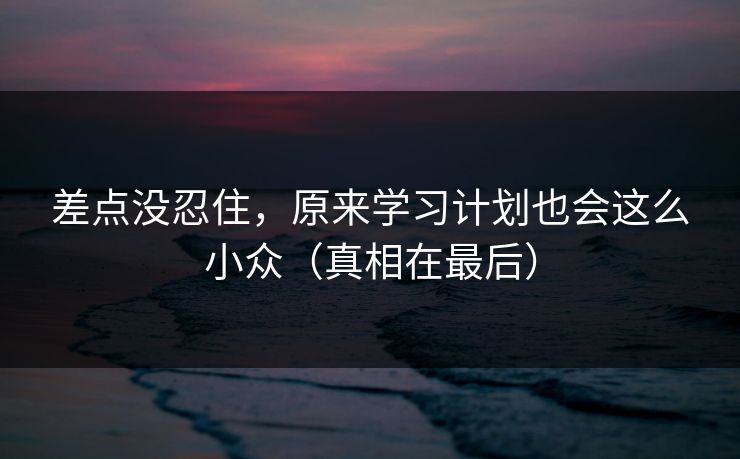 差点没忍住，原来学习计划也会这么小众（真相在最后）