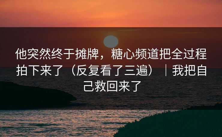他突然终于摊牌,糖心频道把全过程拍下来了(反复看了三遍)|我把自己救回来了
