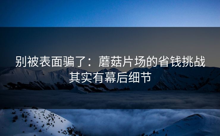 别被表面骗了：蘑菇片场的省钱挑战其实有幕后细节